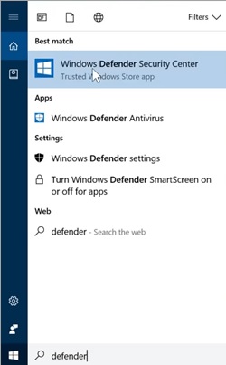 Windows Defender Security center